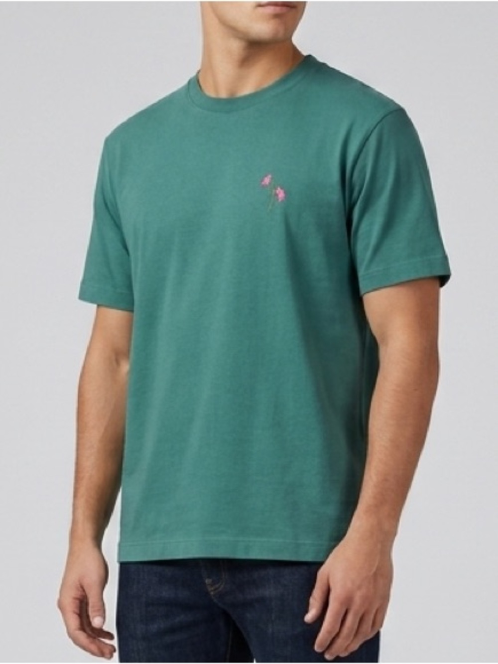 JW ANDERSON + UNIQLO Teal Crewneck Tee with Floral Embroidery